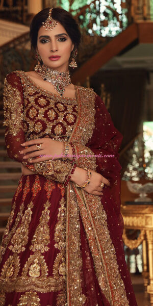 Stunning Maroon Raw Silk Bridal Lehenga