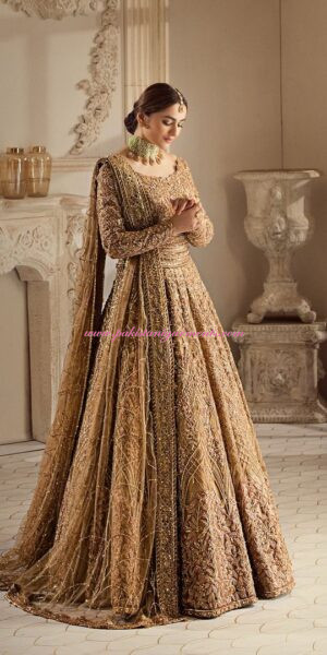 Luxury Champagne Gold Bridal Lehenga Choli with Heavy Hand Embellishments