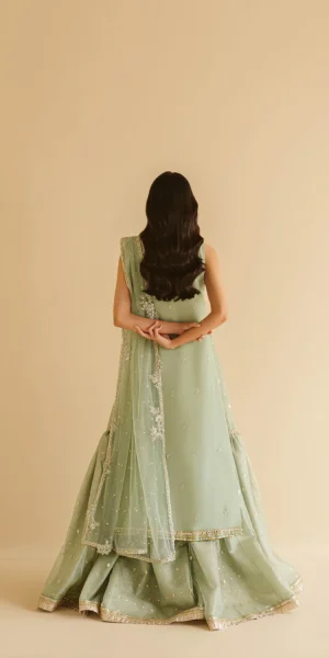 Exquisite Pista Green Shirt with Net Dupatta and Gharara